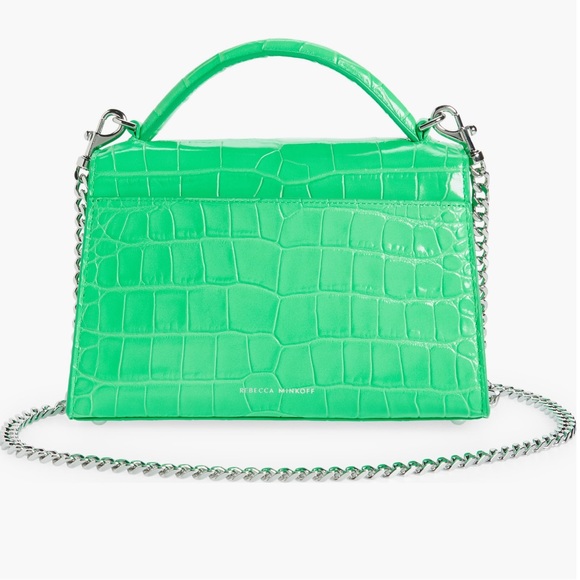 Rebecca Minkoff Croc Embossed Leather Crossbody Bag Neon Green NWT - Picture 5 of 17